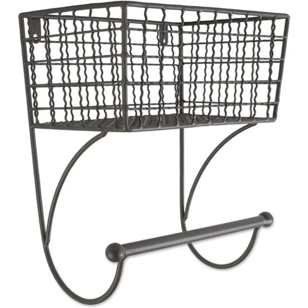 Rustic Farmhouse Bathroom Décor, Metal Storage, Small Towel Bar, Gray
